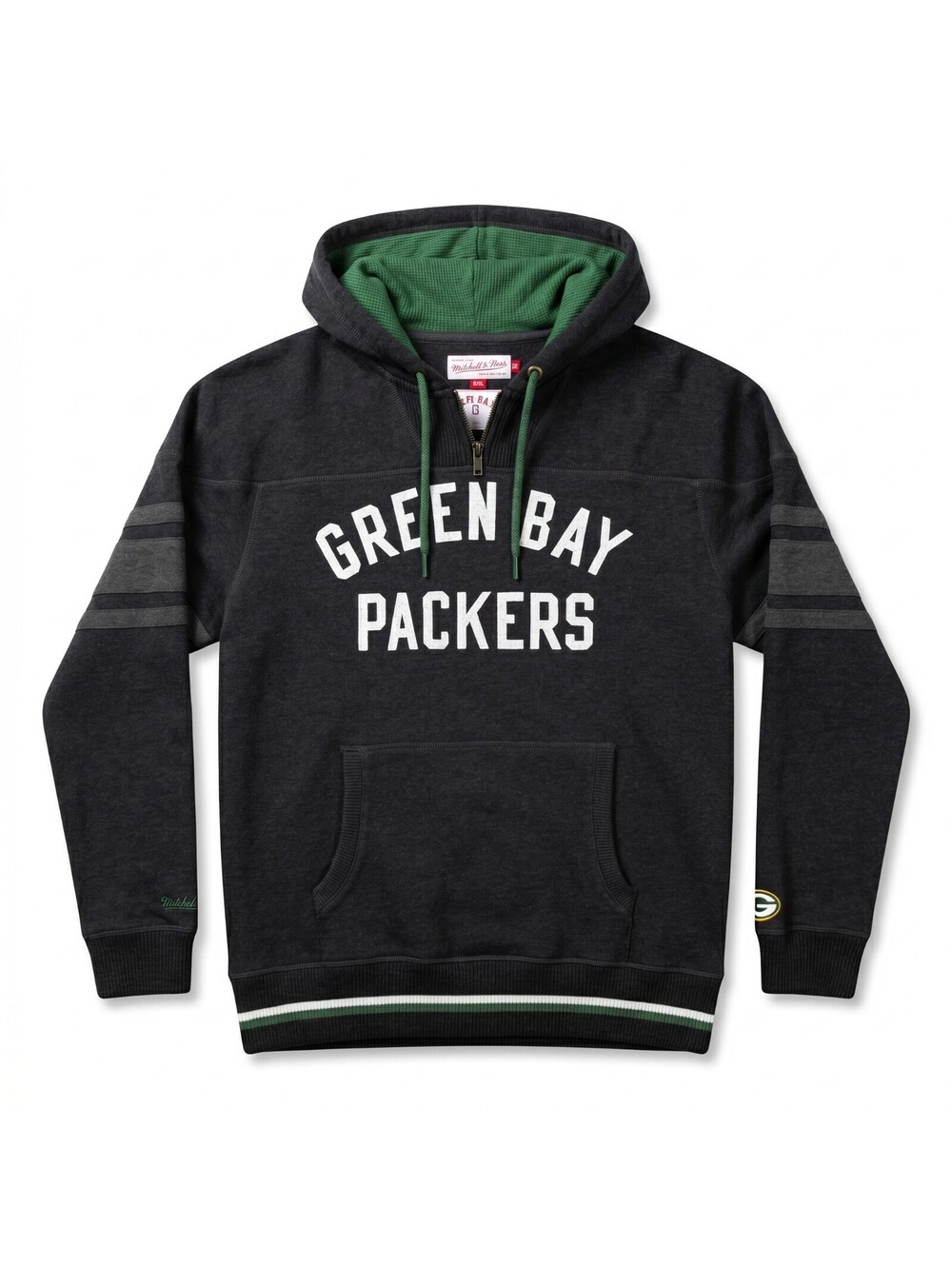 Mitchell & Ness Green Bay Packers Hoodie Mens L Throwbacks NFL Quarter Zip